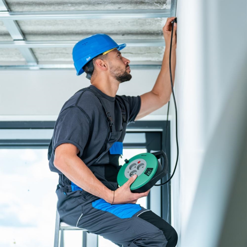 Retlux - Tambur cu cablu prelungitor, 3 prize, tip E, 10 m, verde/negru