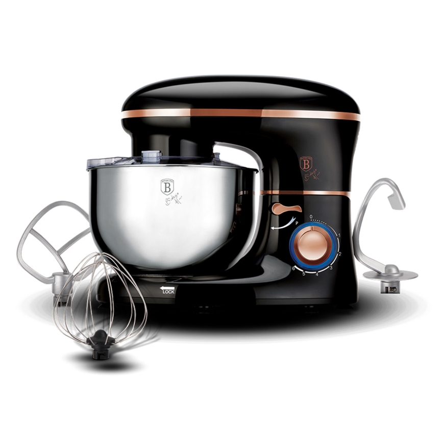 Robot de bucătărie cu bol din oțel inoxidabil 1300W/230V negru/roz-auriu BerlingerHaus