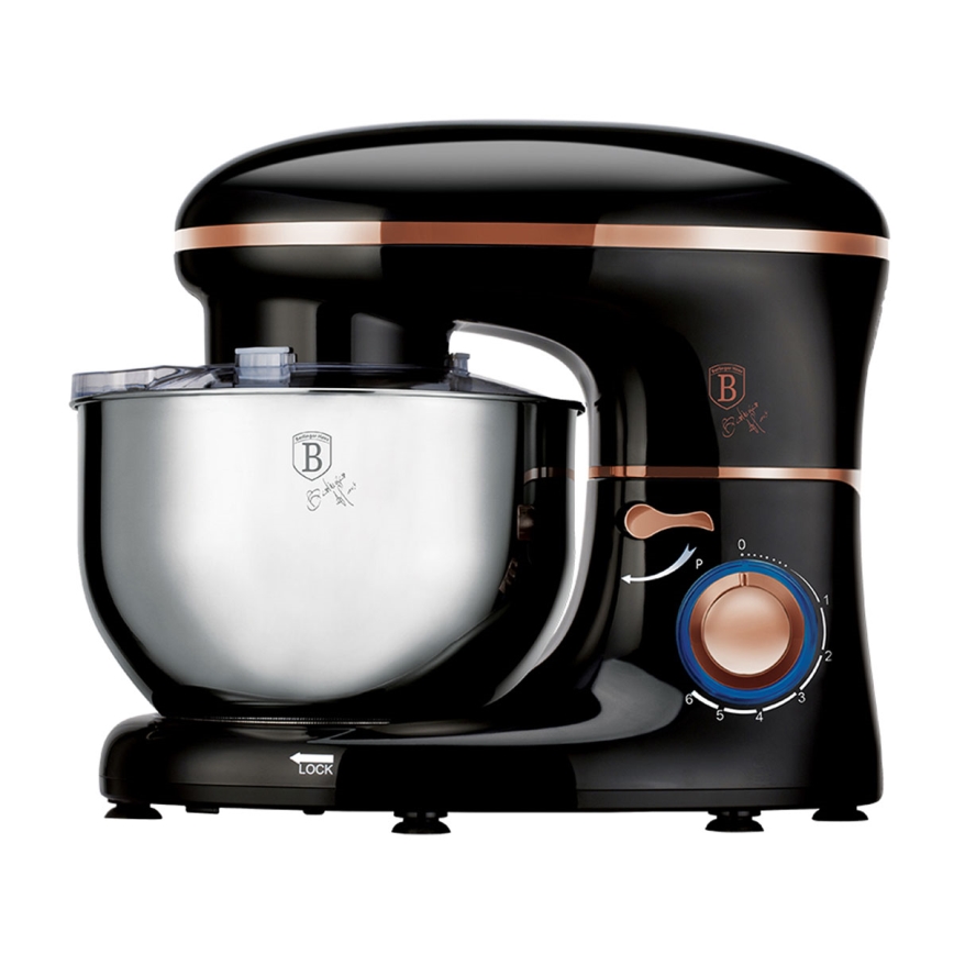 Robot de bucătărie cu bol din oțel inoxidabil 1300W/230V negru/roz-auriu BerlingerHaus