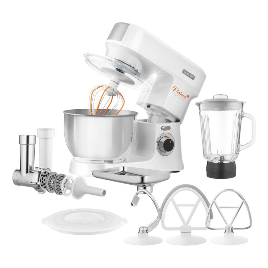Robot de bucătărie cu castron din oțel inoxidabil Sencor 1000W/230V alb