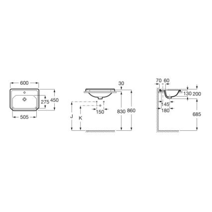 Roca A3270A5000 - Lavoar încastrat CARMEN 60x45 cm ceramică/ alb