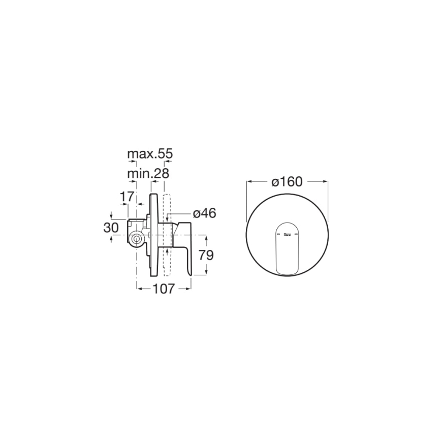 Roca A5A226EC00 - Baterie de duș încastrată CALA, crom lucios