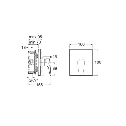 Roca A5A2B90C00 - Baterie de duș încastrată ATLAS, crom lucios