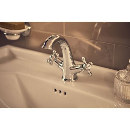 Roca A5A3A4BC00 - Baterie pentru lavoar + ventil de scurgere cu preaplin CARMEN RETRO 17,8 cm crom lucios
