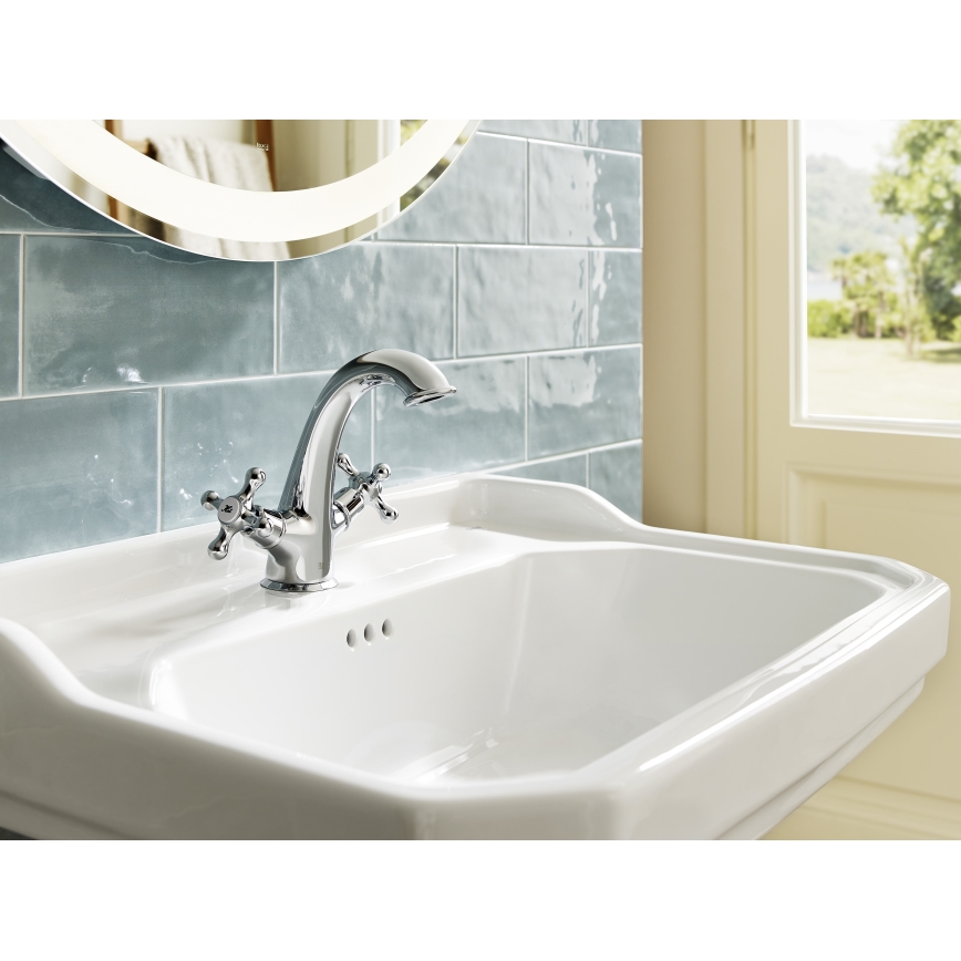 Roca A5A3A4BC00 - Baterie pentru lavoar + ventil de scurgere cu preaplin CARMEN RETRO 17,8 cm crom lucios