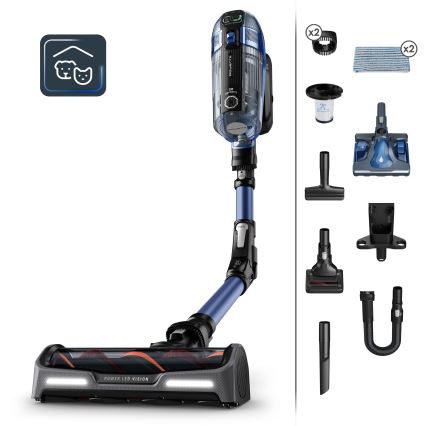 Rowenta - Aspirator vertical cu mop X-FORCE FLEX ANIMAL AQUA AUTO 3în1 480W/32,4V 2500 mAh albastru