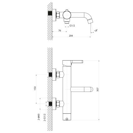 Sapho - Baterie de cadă ICONIC negru mat