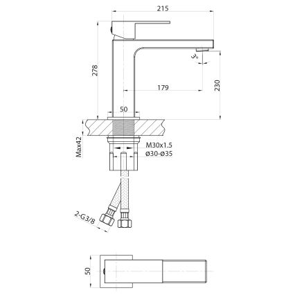 Sapho - Baterie lavoar CUBEMIX 27,8 cm, auriu mat