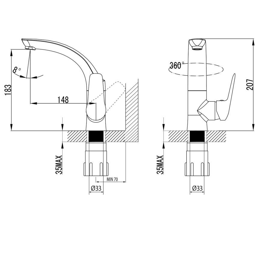 Sapho - Baterie lavoar SOLITER, 18 cm, crom lucios