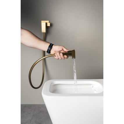 Sapho - Baterie pentru bideu cu duș pentru montaj în perete CUBEMIX, auriu mat