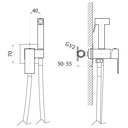 Sapho - Baterie pentru bideu cu duș pentru montaj în perete CUBEMIX, auriu mat