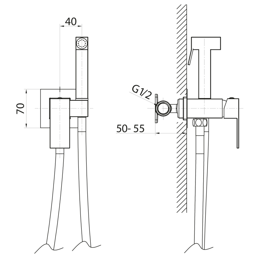 Sapho - Baterie pentru bideu cu duș pentru montaj în perete CUBEMIX, auriu mat