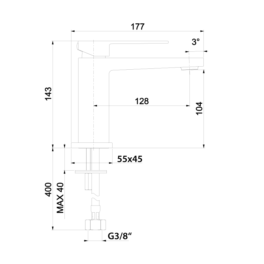 Sapho - Baterie pentru lavoar LATUS, 14 cm, negru mat