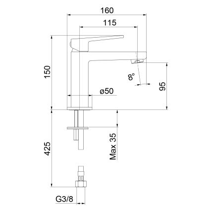 Sapho - Baterie pentru lavoar TURSI 15 cm, crom lucios