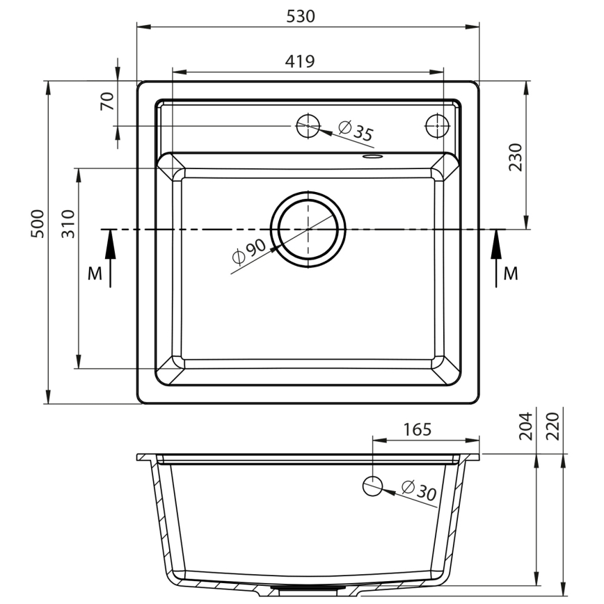 Sapho - Chiuvetă de bucătărie 53x50 cm granit/bej