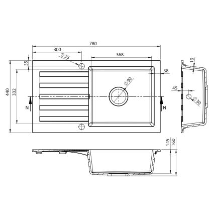 Sapho - Chiuvetă de bucătărie 78 x 44 cm, din granit, alb