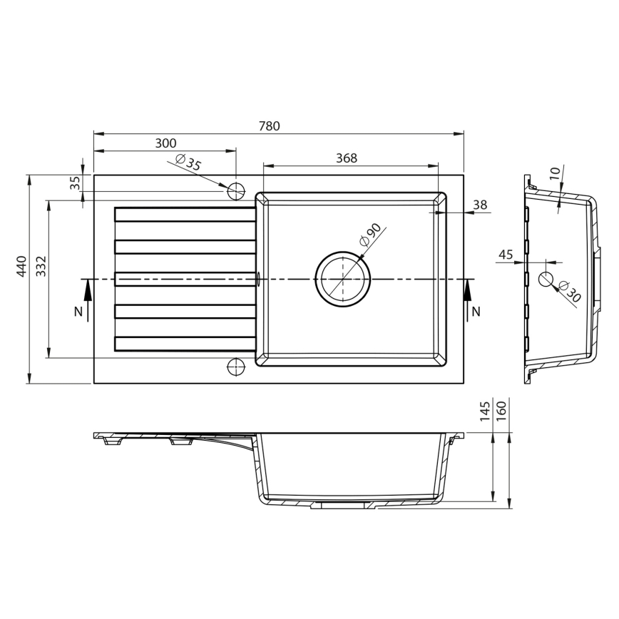 Sapho - Chiuvetă de bucătărie 78 x 44 cm, din granit, alb