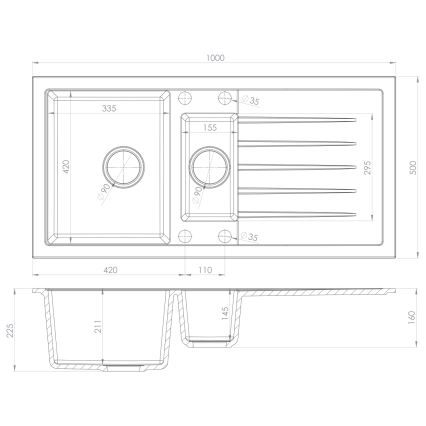 Sapho - Chiuvetă de bucătărie din granit 100 x 50 cm, alb