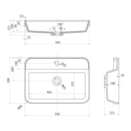 Sapho - Lavoar încastrat 55 x 39 cm, din ceramică, alb