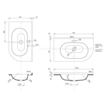 Sapho - Lavoar încastrat de colț PULSE 75x43 cm marmură/alb
