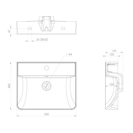 Sapho - Lavoar suspendat 50 x 40 cm, marmură turnată, alb