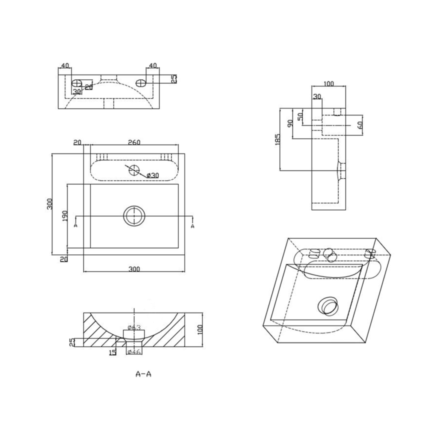 Sapho - Lavoar suspendat BLOK 30 x 30 cm, antracit