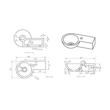 Sapho - Lavoar suspendat de colț BLOK 40 x 23 cm, montare pe dreapta, antracit