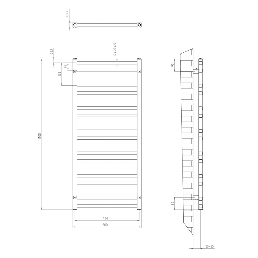 Sapho METRO DOS - Radiator pentru baie, 343 W, 50 x 110 cm, negru mat