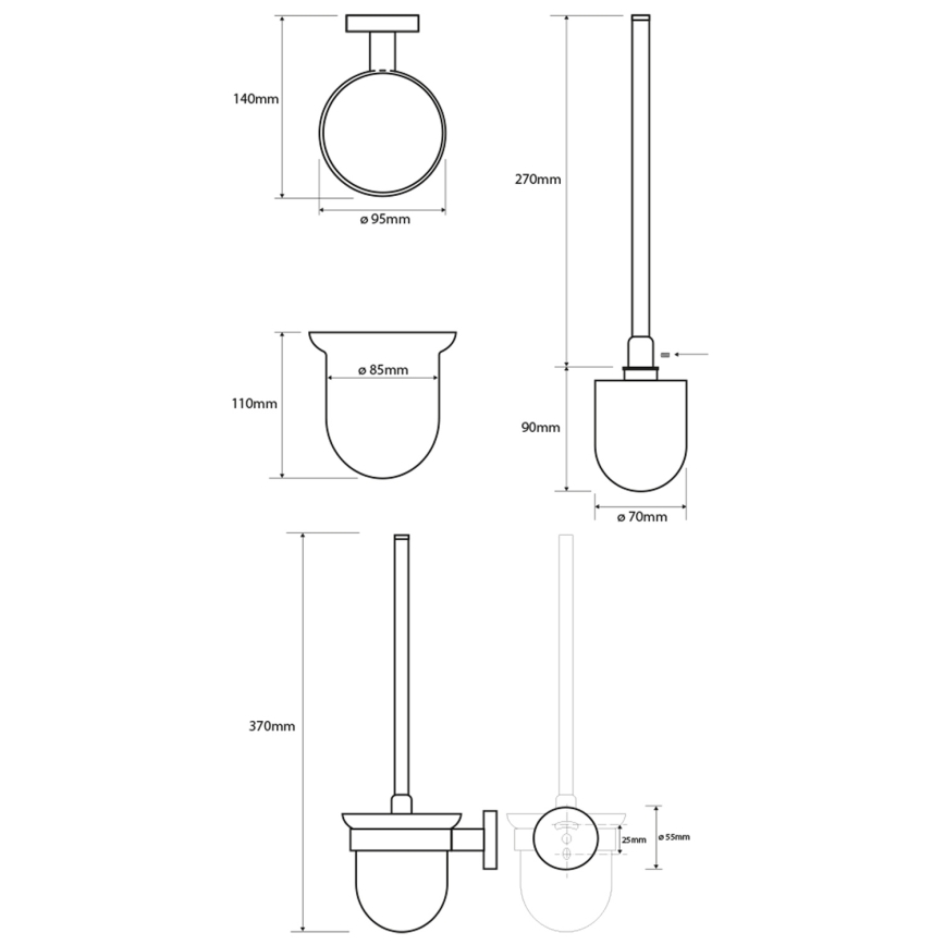 Sapho – Perie WC de perete X-ROUND, sticlă mată, albă