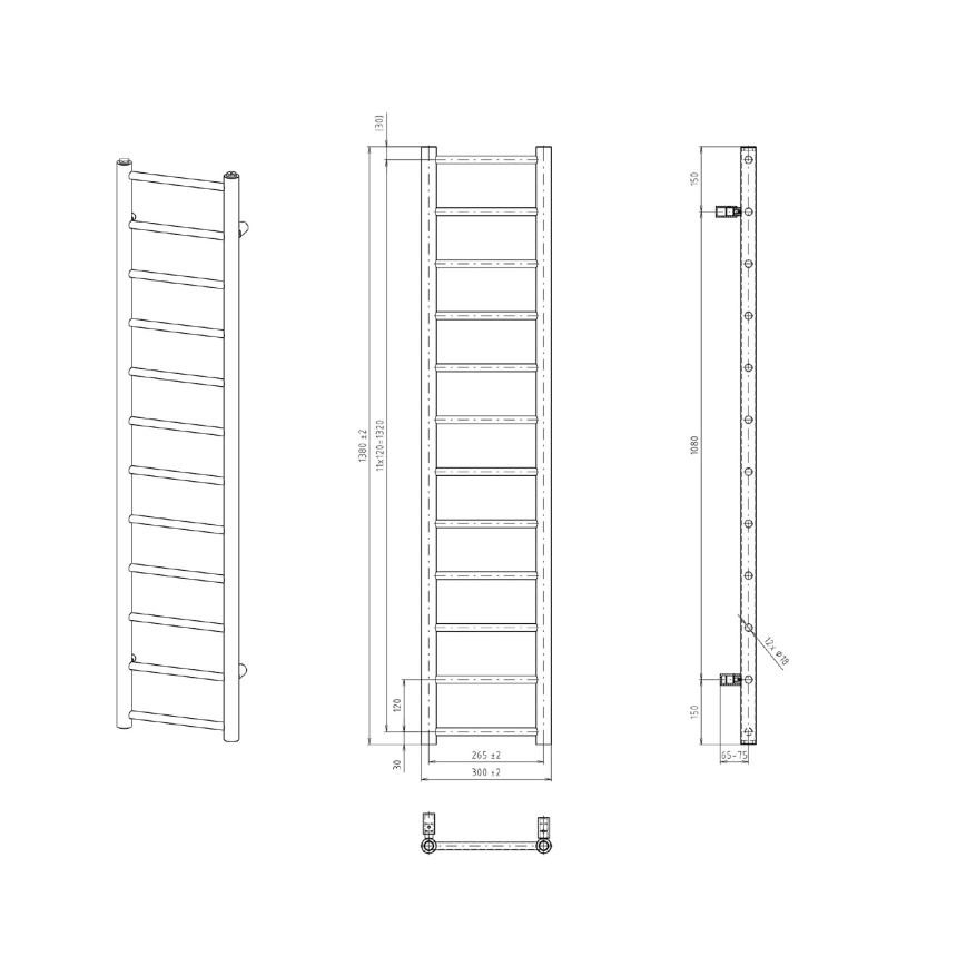 Sapho - Radiator de baie DINA 138x30 cm, negru mat