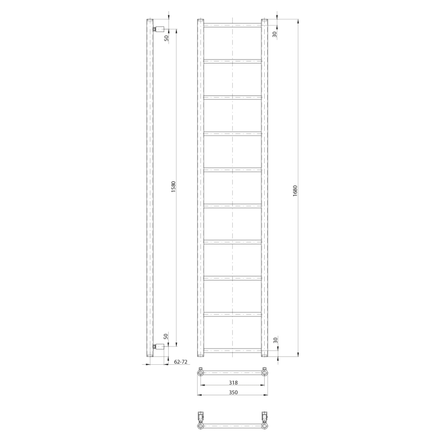 Sapho - Radiator de baie DINA 168 x 35 cm, negru mat