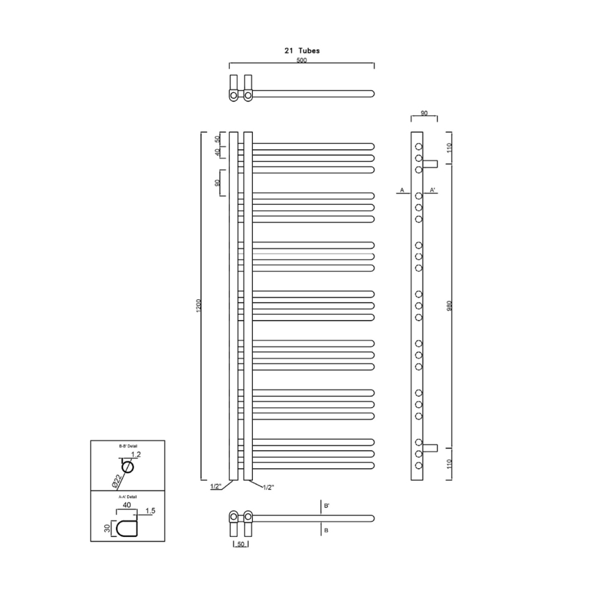 Sapho - Radiator de baie DORLION 120x50 cm, crom lucios