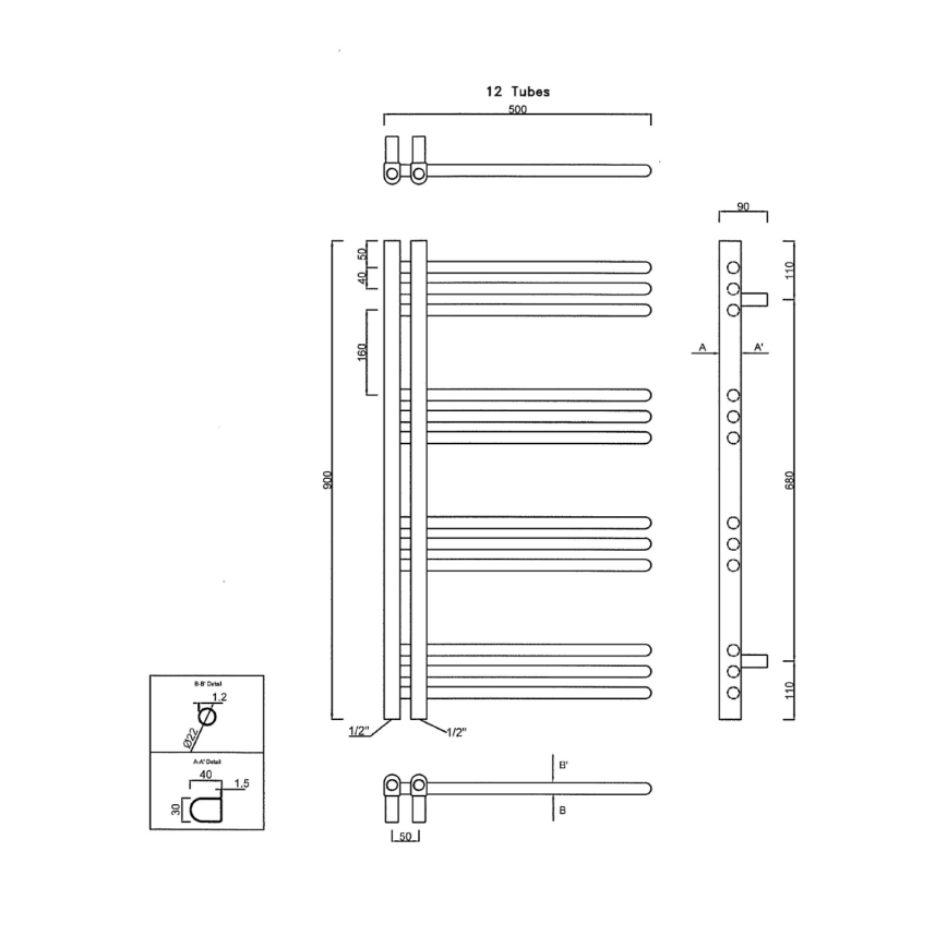 Sapho - Radiator de baie DORLION 90 x 50 cm, crom lucios