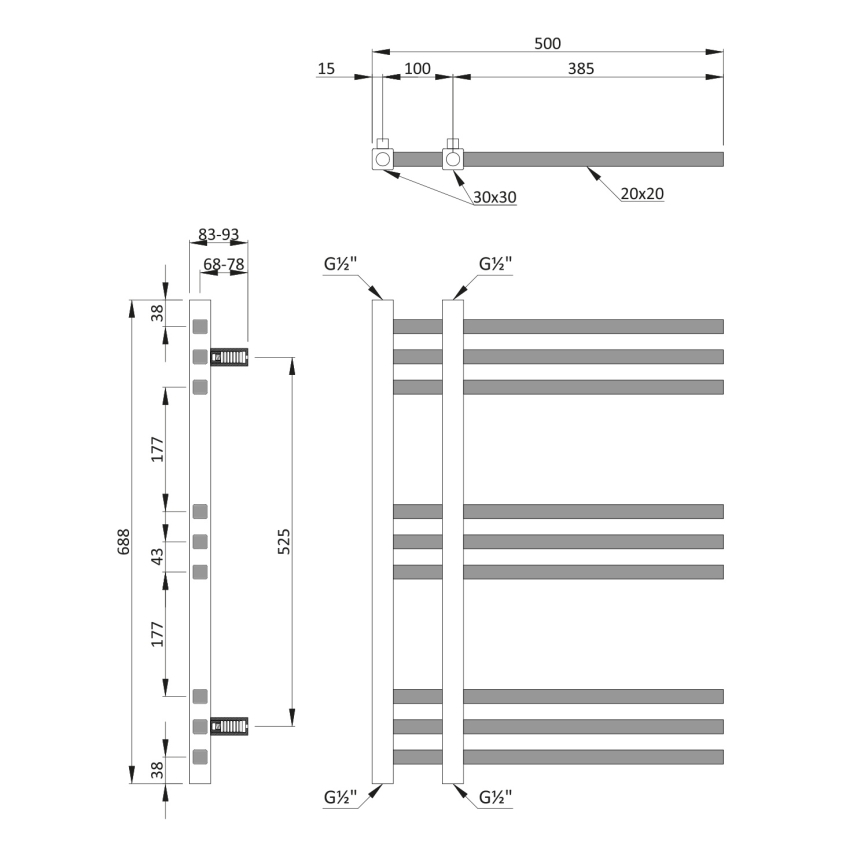 Sapho - Radiator de baie MAGDALENA, 69x50 cm, crom lucios
