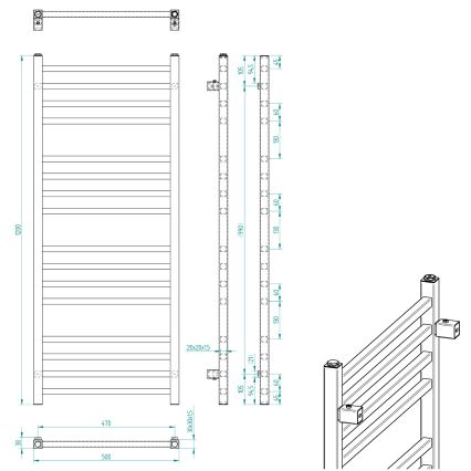 Sapho - Radiator de baie METRO 120 x 50 cm, negru mat