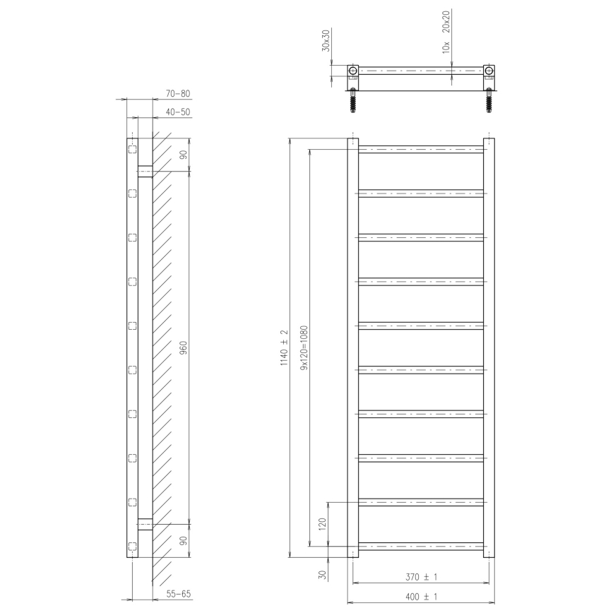 Sapho - Radiator de baie METRO DOS 114 x 40 cm, negru mat
