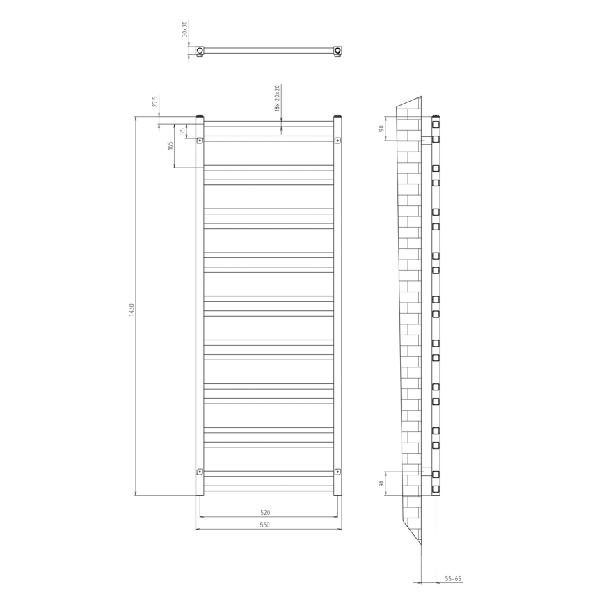 Sapho - Radiator de baie METRO DOS 143x55 cm negru mat