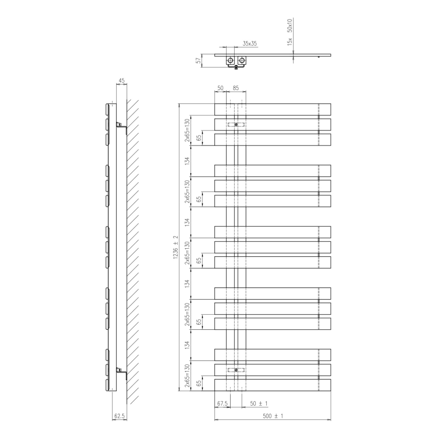 Sapho - Radiator de baie SILVANA 124x50 cm negru mat