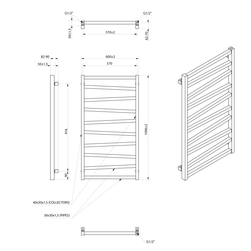 Sapho - Radiator de baie ZIG 110x60 cm negru