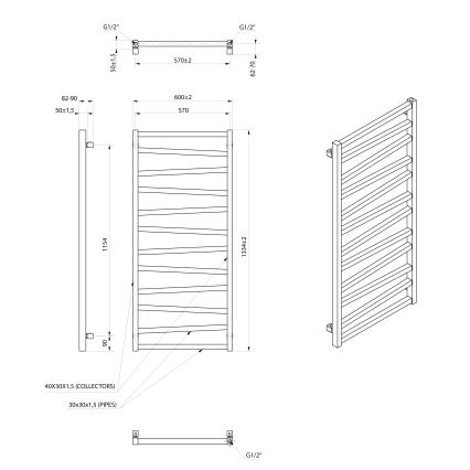 Sapho - Radiator de baie ZIG 133 x 60 cm, negru