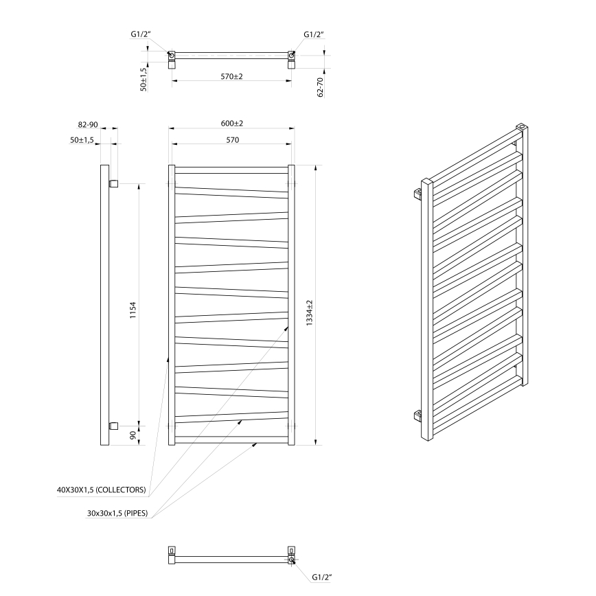 Sapho - Radiator de baie ZIG 133 x 60 cm, negru