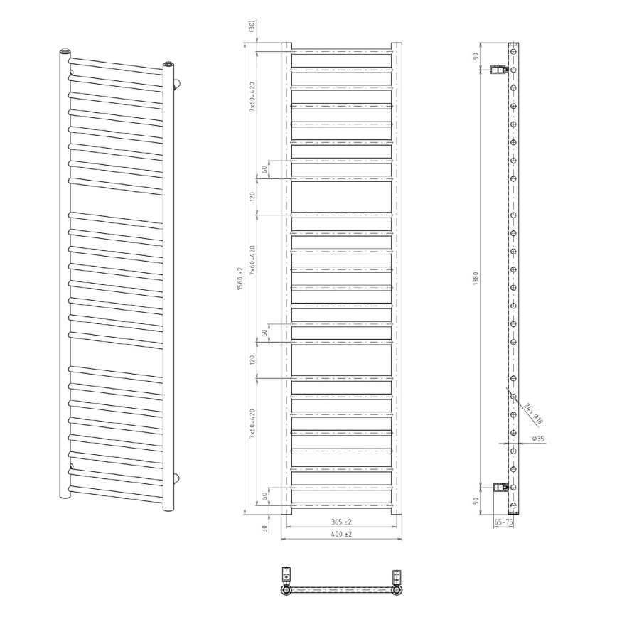 Sapho - Radiator pentru baie DINA 156 x 40 cm alb
