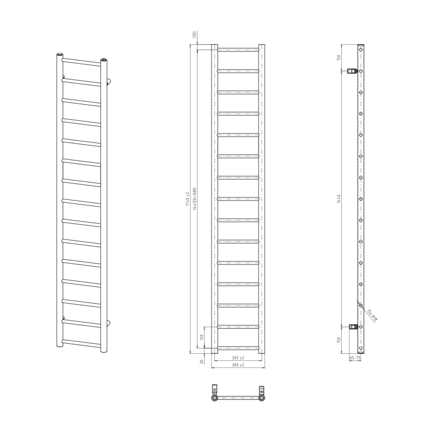 Sapho - Radiator pentru baie DINA 174x30 cm negru mat