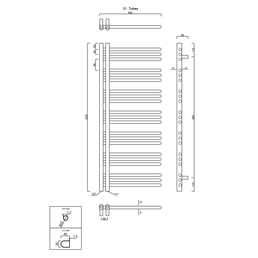Sapho - Radiator pentru baie DORLION 120x50 cm alb