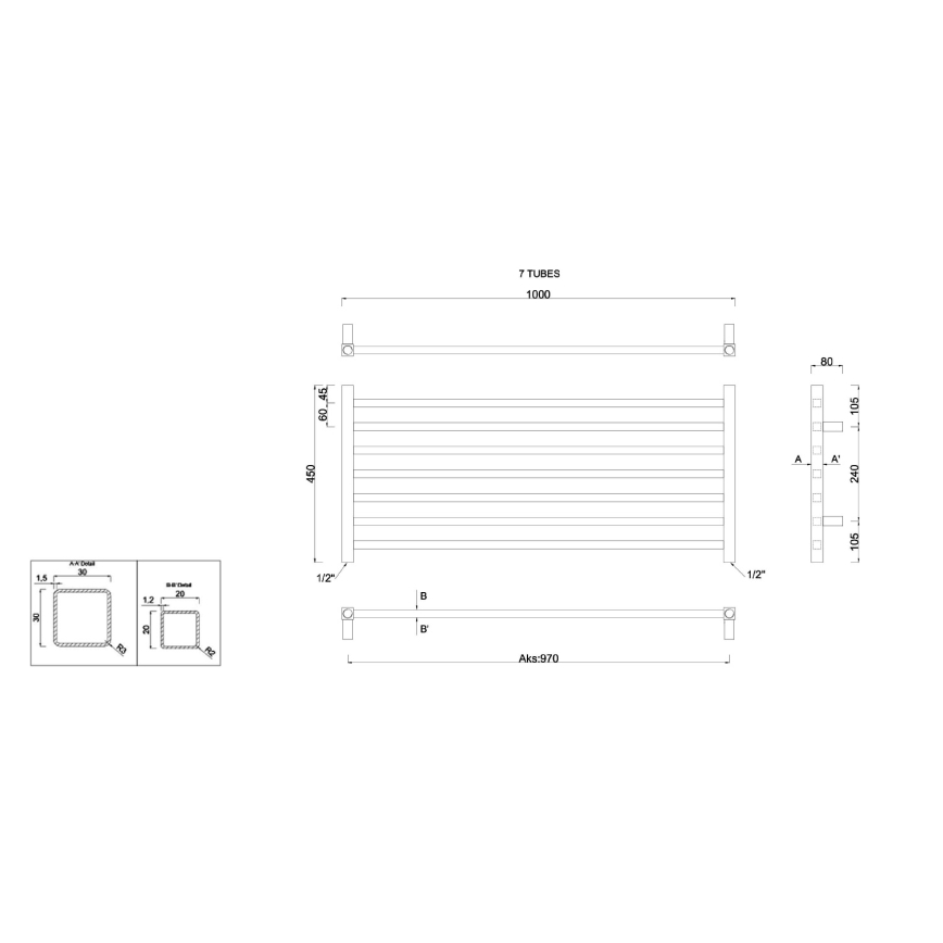 Sapho - Radiator pentru baie METRO 45 x 100 cm, crom lucios