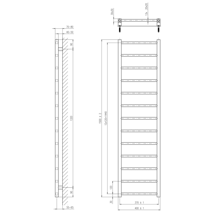 Sapho - Radiator pentru baie METRO DOS 150x40 cm, negru mat
