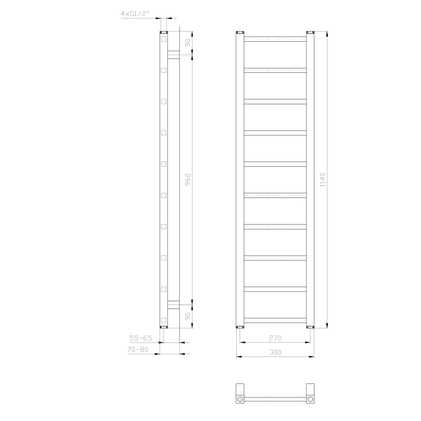 Sapho - Radiator pentru baie METRO LIGHT 114x30 cm crom lucios