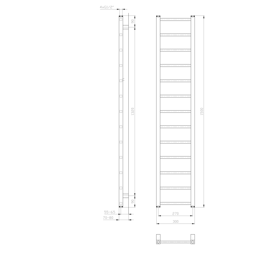 Sapho - Radiator pentru baie METRO LIGHT 150 x 30 cm, alb