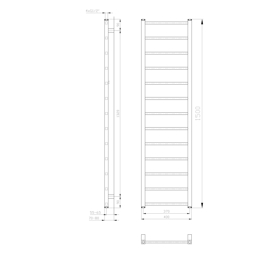 Sapho - Radiator pentru baie METRO LIGHT 150 x 40 cm, alb