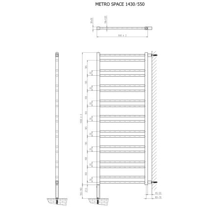 Sapho - Radiator pentru baie METRO SPACE, 525 W, 55 x 143 cm, negru mat